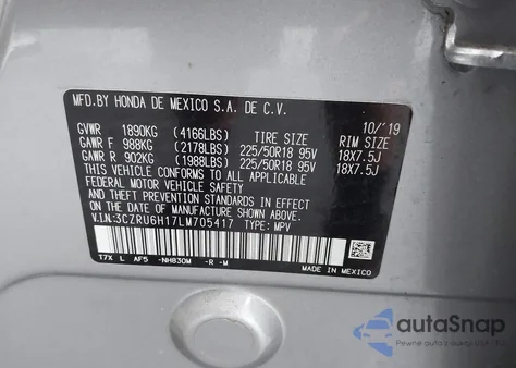 2020 Honda Hr-V Awd Sport z USA, uszkodzony, nr VIN 3CZRU6H17LM705417